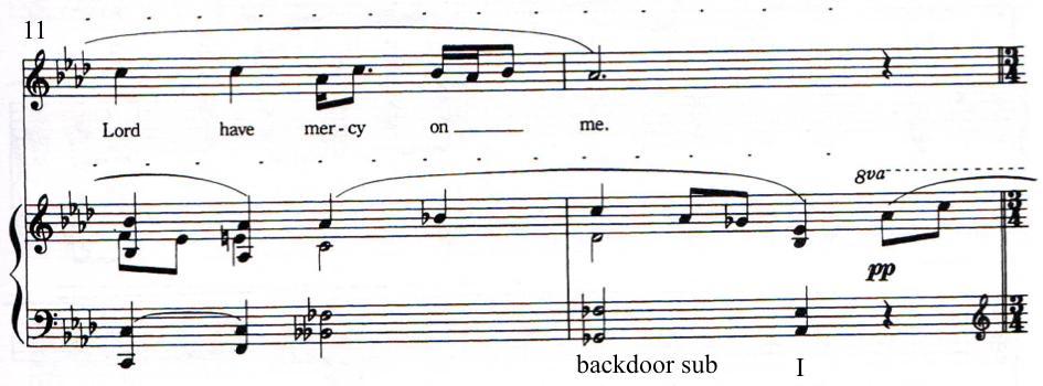 Example 50 Movement IV: measure 39-40, backdoor substitution from John Carter s Cantata, Copyright 1964 by Southern Music Publishing Co. Inc.