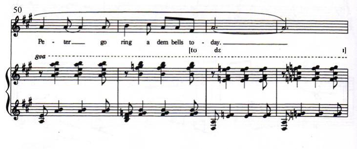 Example 76 Movement II: measures 50-54 and 58-63 from John Carter s Cantata,
