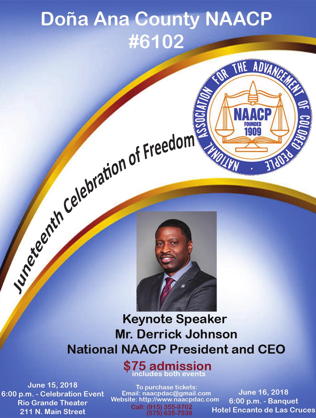 Derrick Johnson, NAACP president, to be Featured Speaker at Tomorrow s Juneteenth Banquet Derrick Johnson, national president of the National Association for the Advancement of Colored People