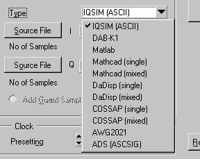 5 Selecting the Source FormatType Open the format type list by clicking the down arrow in the Select Source File field. The following source data formats are supported: Fig.