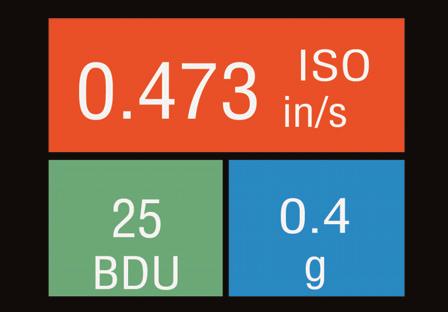 color coded alarm levels for ISO values and Bearing Damage (BDU).