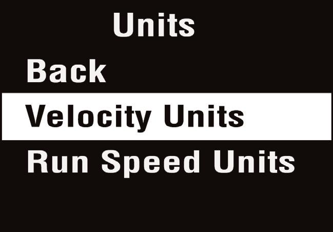 2.3.3.2 Units Selecting Units from the Advanced Settings menu allows the velocity readings to be displayed in either mm/s or in/s (inch/second).