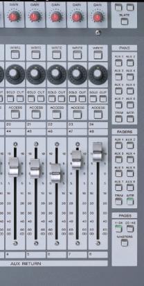 Sophisticated channel faders The DMX-R100 has 25, touch sensitive, motorized faders (24 channel faders and one PGM fader).