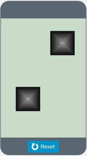 Program 7 (for loop). There is one canvas that fills the entire screen. When user clicks on the screen, 10 squares are drawn. The outermost square is 90 by 90.
