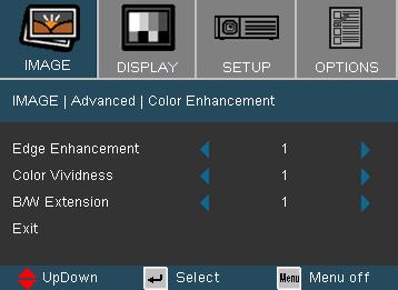 User Controls Image Advanced Color Enhancement Edge Enhancement (*) You can use the Off, 1~5 to adjust the Edge Enhancement in the image.