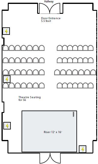 Wright C Ballroom 4 th Floor 1180 sq. ft. Dimensions 43.17 x 27.33 Ceiling height 9 56 (theater-style) Stage size 16' x 12' One display table (6 ) at entrance in hallway 5.