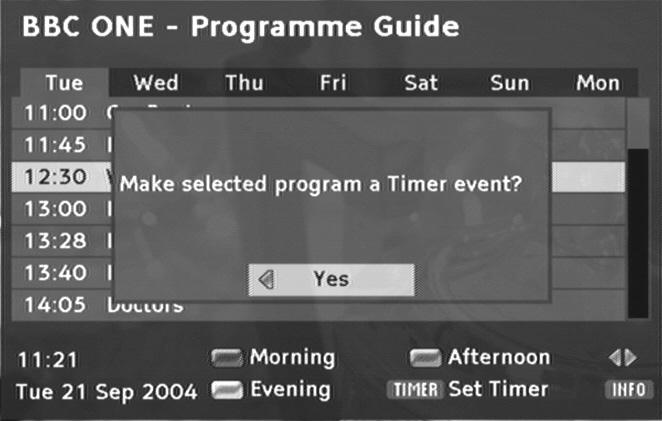 NOTE: Depending on the time of day, also "tomorrow" may be displayed. - By pressing the channel + or - button, you can view the EPG of another channel.