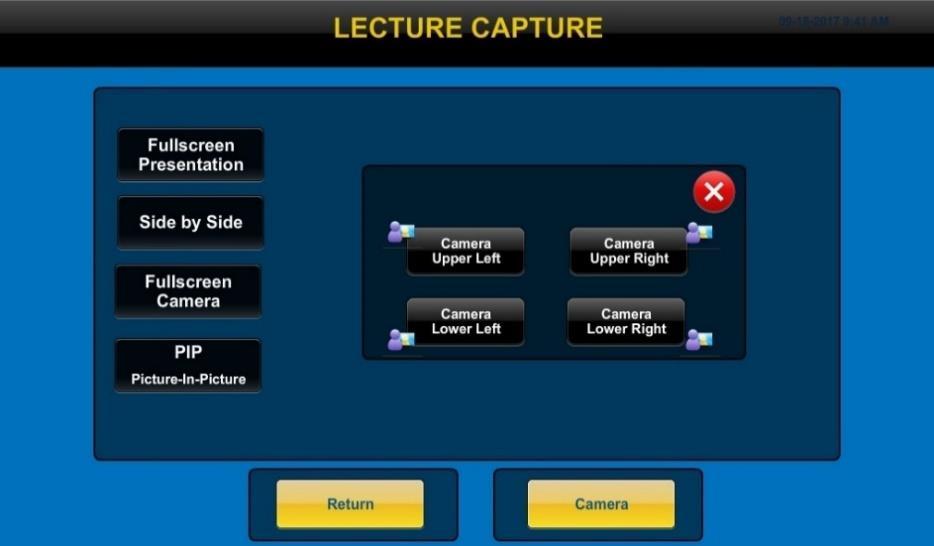 c. Select Capture HD on the Crestron. d. Select the layout of recording. e.