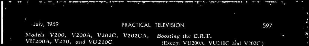 July, 1959 PRACTICAL TELEVISION 597 Models V200, V200A, V202C, V202CA, VU200A, V210, and VU210C Unboxing Remove the back and the three large control knobs, which are secured inside the cabinet by