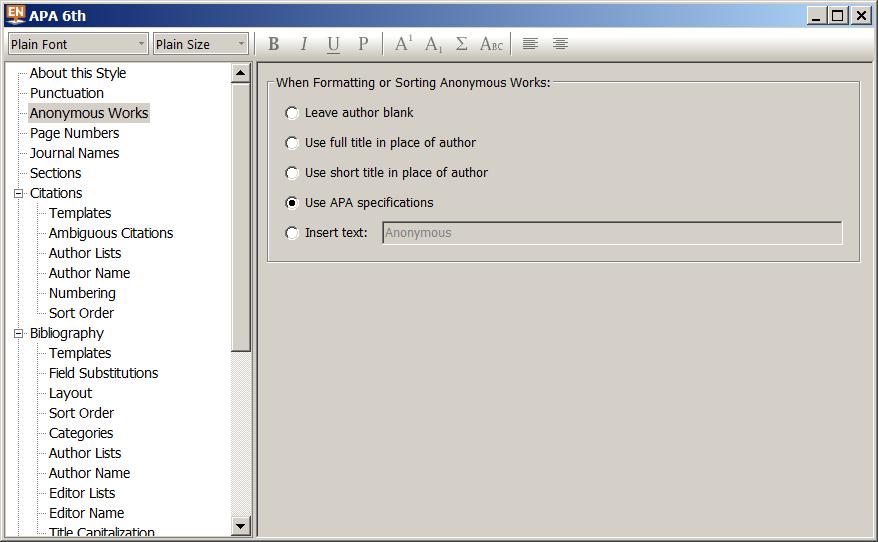 Some Useful Features Of Output Styles Anonymous Works There is an item in the Style Editor which controls the way a work