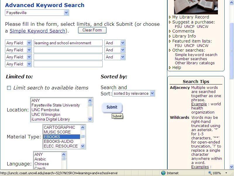 Advanced Search: Limiting a Keyword Search on