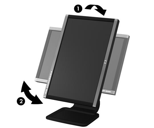 CAUTION: If the monitor is not in full height and full tilt position when pivoting, the bottom right corner of the monitor panel will come in contact with the base and potentially cause damage to the