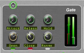 6.4 Gate The gate is suitable for many applications which include: Shortening drum hits to obtain a tighter sound Control of ambience on live drums tracks Manipulation of attack and decay