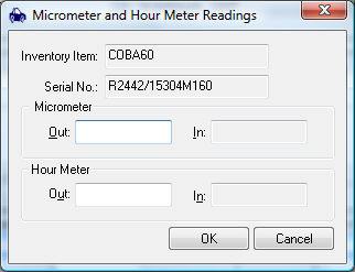 Some equipment will require the user to enter Hour Meter readings or Micrometer readings during checkout.