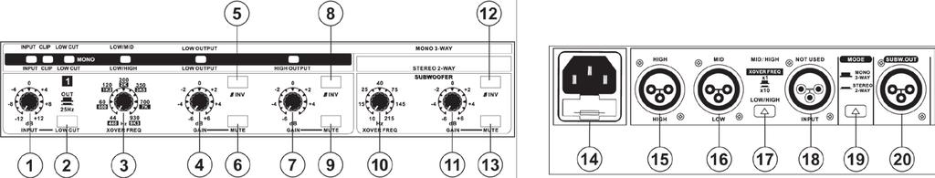 2-WAY STEREO OPERATION Rear Panel Set the XO-231 to 2-way stereo by ensuring the Mode button on the rear of the device is pressed down.