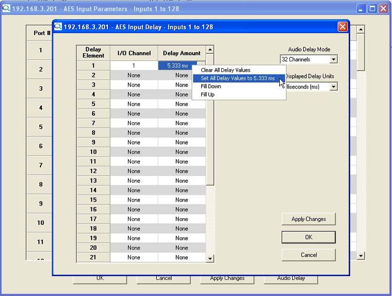 4.8.4 STEREO REMEDIES OPTIONS Figure 4-21 Delay Amount Right-Click Menu Stereo Remedies describes a group of commands that allow you to select operational parameters for paired audio channels.