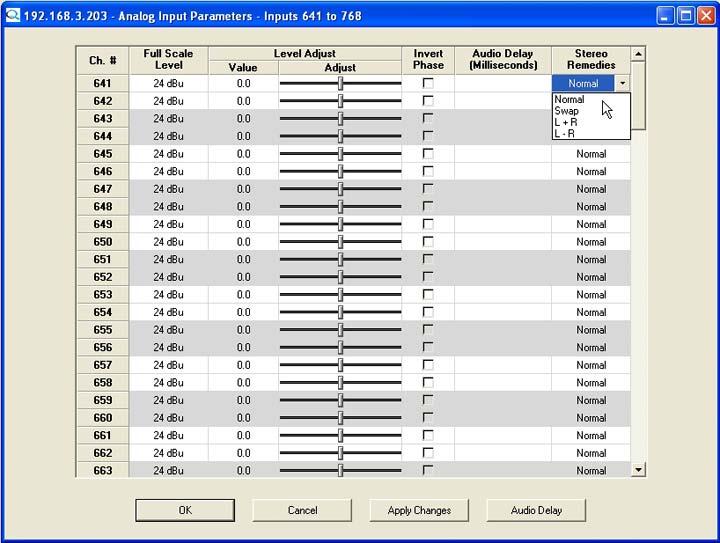 Figure 4-22 Stereo Remedies Menu 4.9 SAVE AND LOAD AUDIO BOARD PARAMETERS Audio parameters and settings - such as levels, stereo remedies, delay, etc.
