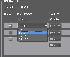 ATC-LTC; ATC-VITC; D-VITC) or in manual mode from the available internal (embedded) sources as indicated in the SDI input section of this screen.