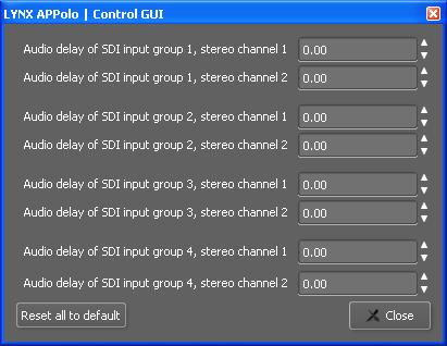 Timing Tab All manually adjustable delays for audio, video and the LTC Audio Timecode can be set in the GUI shown below.
