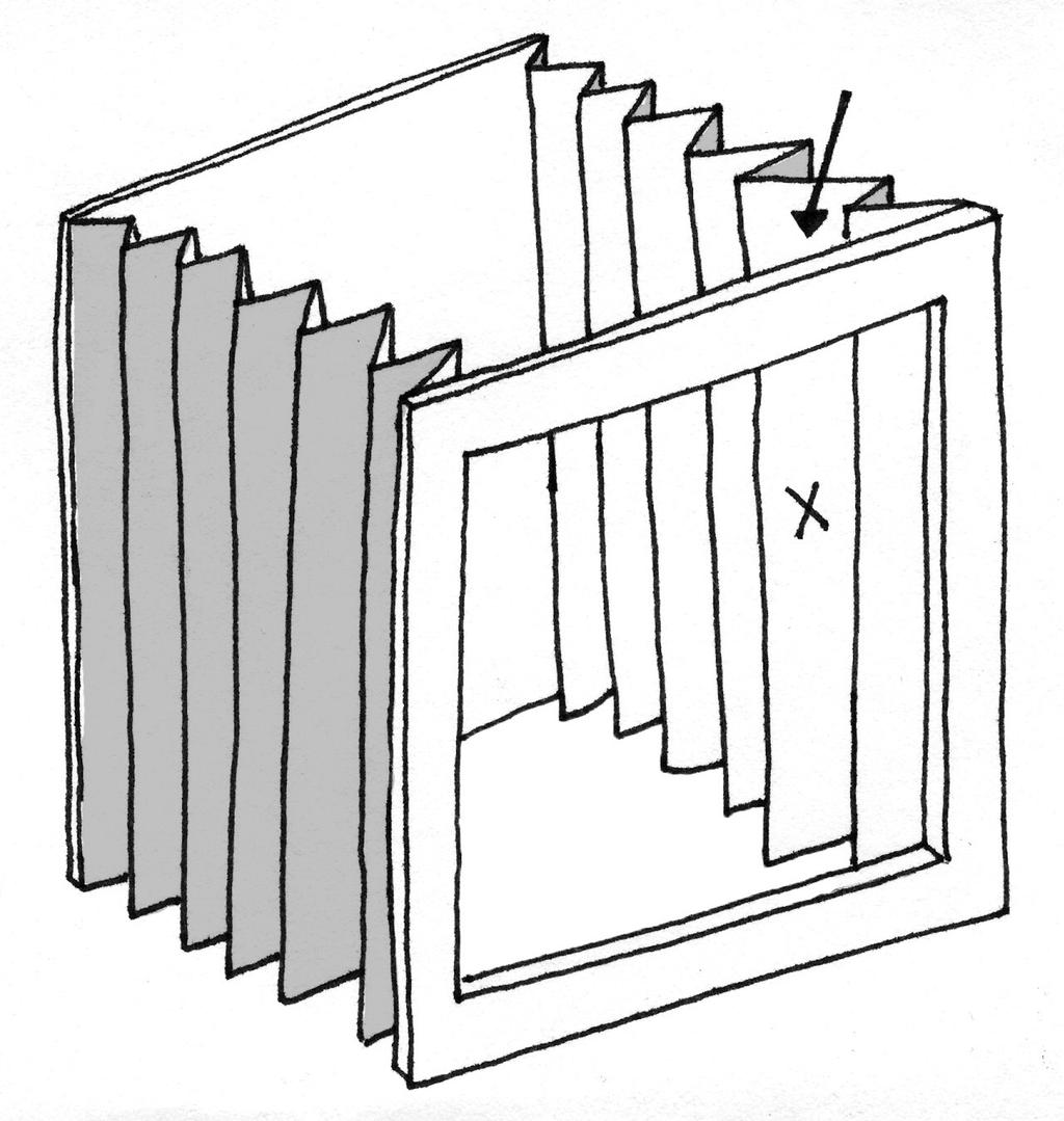 7. Glue the accordions between the pieces of chipboard with mountain folds facing out. 8.