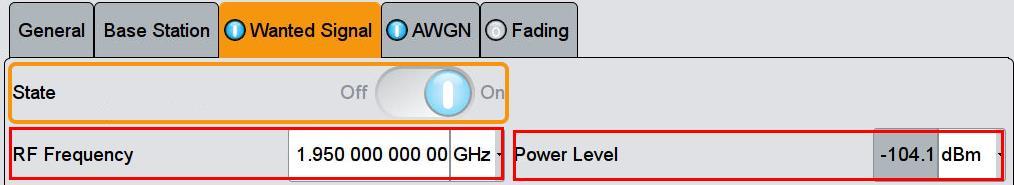 3. Set the RF Frequency. In addition the resulting Power Level is displayed. (example: 1.95 GHz) 4. Set the required Pd (example 0.999).