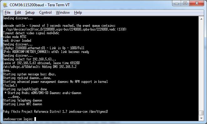 Getting Started With the imx Developer s Kit Page 12 Figure 8 - Tera Term Linux login 3.