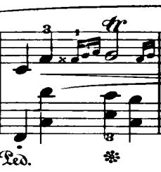 Trill commencing on the lower auxiliary: (Trill preceded by three auxiliary notes, the first auxiliary struck together with the bass. Impromptu Op.36, no.2, bar 19, Fr.