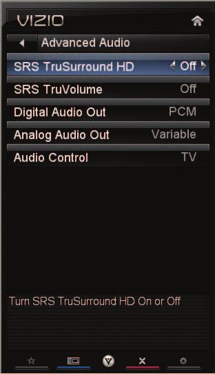 The Audio Settings menu is displayed. 4. Use the Arrow buttons to highlight the setting you wish to adjust, then press Left/Right Arrow to change the setting: - Change the preset equalizer.