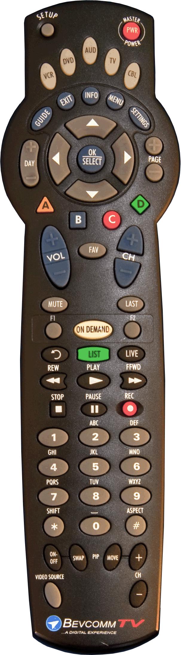 C Control Your Remote Setup Use for programming sequences of devices controlled by the remote. VCR, DVD, AUD, TV, CBL Use one remote to control multiple devices. EXIT Exit the current screen.