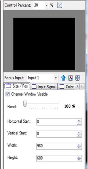 5.9 SIZE AND POSITION: Select on Size / Pos CHANNEL WINDOWS VISIBLE: You may uncheck Channel Window Visible if you decide to not show this Windows on screen BLEND: Change the value of Blending