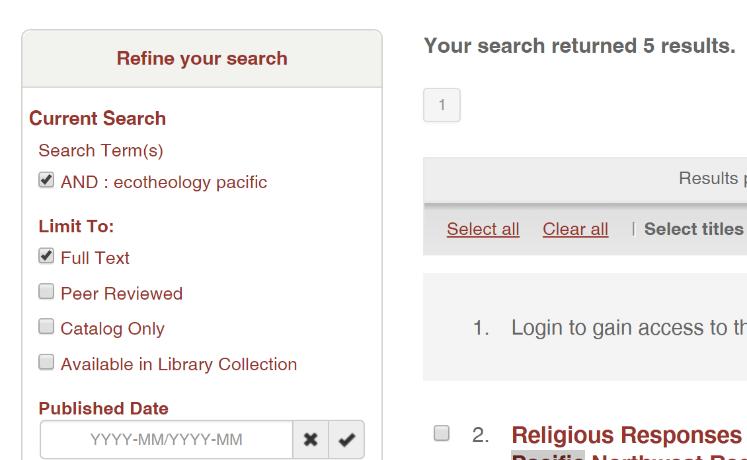 of articles for your two key search words Removing that tick refines the search results to 11 items If you want to refine
