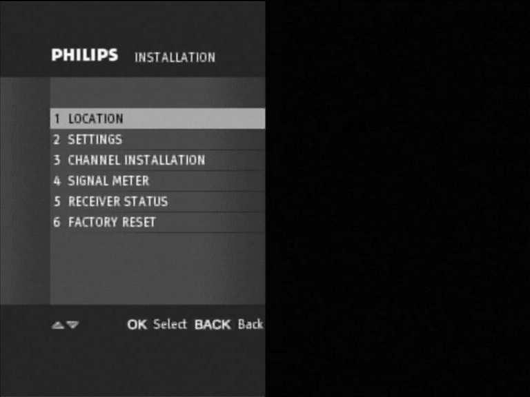 When the decoder is locked, access to the Installation menu is protected by PIN code. Installation Submenu 6.7.