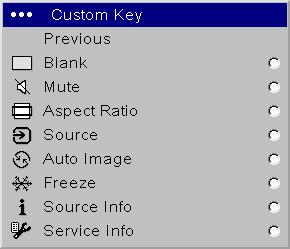 Custom Key (for use with optional remote only): allows you to assign a different function to the Custom button on the remote to quickly and easily use the effect.