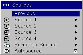 Also allows selection of a default Startup Source and enables or disables Autosource.