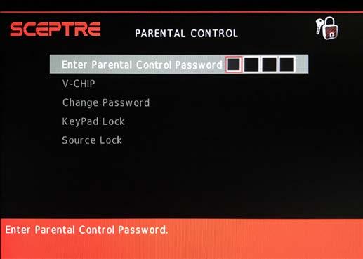 X. PARENTAL CONTROL This feature allows you to input a password in order to access the other features. (The default password is 0000 ) i. V-CHIP This feature blocks shows under the TV tuner.