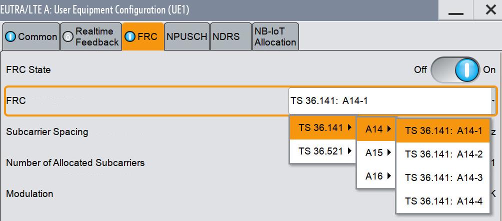 Fig. 3-14: FRCs for NB-IoT 4. The SMW automatically sets the parameters according to the wanted FRC.