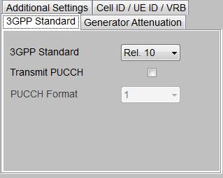 Tab Block Fig. 3-38: Additional parameters in the tab area A special area provides four tabs: 3GPP standard Rel 8/9 or 10 Transmit PUCCH transmits PUCCH in parallel with Format (Rel.