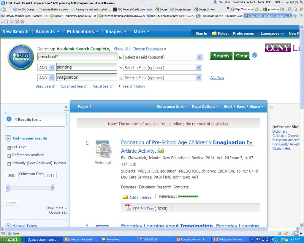 EBSCOHOST The results are displayed