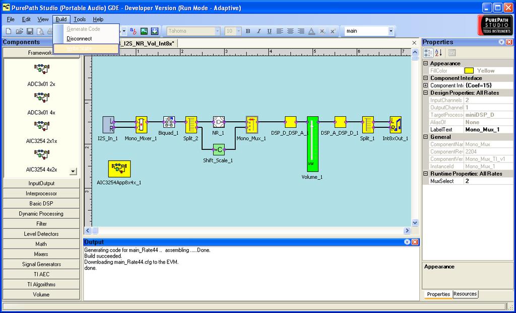 Figure 11: Build/Write State menu The biquad component is used to bandlimit the input signal to match the bandwidth of the application (i.e. cell phone).
