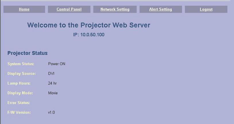 User Controls 3M Super Close Projection System How to use web browser to control your projector 1.