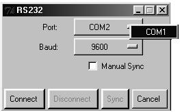 select the 9600 baud rate: Figure 10: RS-232 Window 8. Click Connect.