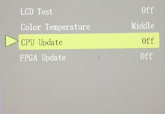 Step 4. Please select the option CPU Update and then set this option to On and then the CPU firmware upgrade procedure will start automatically.