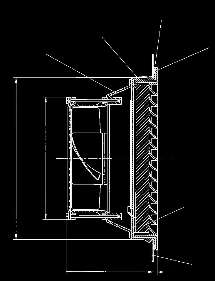000) fan frame basic enclosure sealing design frame Installation cutout 250 245 221 PF 2.500 = 127 PF 3.