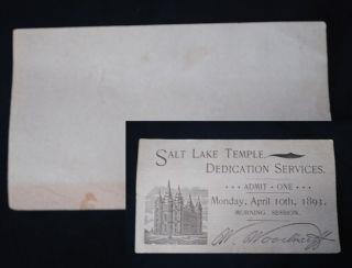 9. [Temple Dedication Ticket]. Salt Lake Temple Dedication Services. Monday, April 10th 1893. Morning Session.