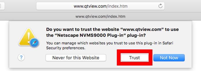 11. A prompt to trust NVMS9000 Plug-in will appear. Click Trust. 13.