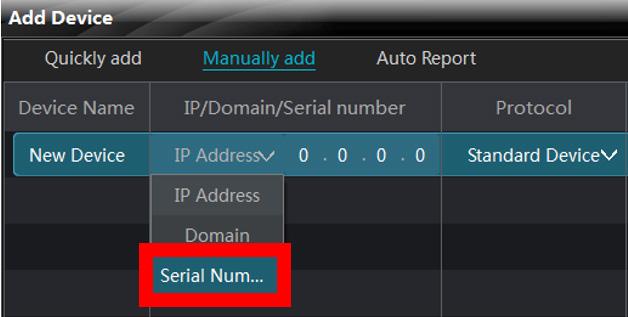 Click in the IP/Domain/Serial Number field for the New Device.