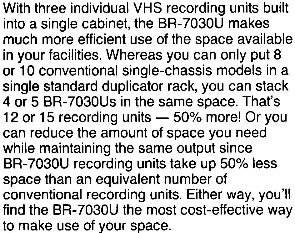 50% less space than an equivalent number of conventional recording units.
