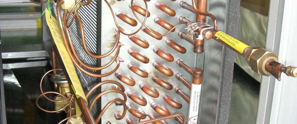 Coil constructed with aluminum corrugated fins and seamless copper tubes. Copper fins and hydrophilic fins are anti-corrosive materials which are optional.