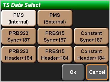 Figure 3-58 TS Data Select (CMMB) Window [PMS(Internal)]: The PMS is generated by the internal TS generator. [PMS(External)] : The PMS is supplied from the external TS generator.