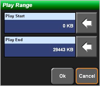 4 The play range [Play Range] is set. If the arrow mark is chosen, the following window is opened. Additionally, if the arrow mark is chosen, the numerical value input window is opened.